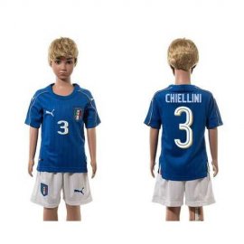 Italy #3 Chiellini Blue Home Kid Soccer Country Jersey