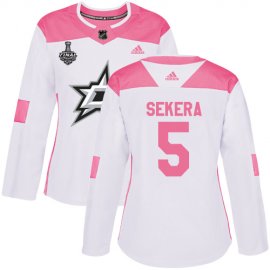 Adidas Dallas Stars #5 Andrej Sekera White/Pink Authentic Fashion Womens 2020 Stanley Cup Final Stitched NHL Jersey