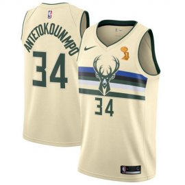 Nike Milwaukee Bucks #34 Giannis Antetokounmpo 2021 NBA Finals Champions Swingman City Edition Jersey Cream Mens