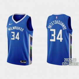 Milwaukee Milwaukee Bucks #34 Giannis Antetokounmpo Mens Nike Blue 2022-23 NBA Jersey – City Edition Mens