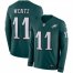 Mens Philadelphia Eagles #11 Carson Wentz Midnight Green Team Color Mens Stitched NFL Limited Therma Long Sleeve Jersey