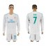 Real Madrid #7 Raul White Home Long Sleeves Soccer Club Jersey