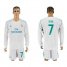 Real Madrid #7 Raul White Home Long Sleeves Soccer Club Jersey