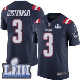 Nike New England Patriots #3 Stephen Gostkowski Navy Blue Super Bowl LIII Bound Mens Stitched NFL Limited Rush Jersey