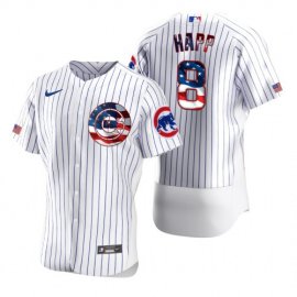 Chicago Cubs #8 Ian Happ Mens Nike White Fluttering USA Flag Limited Edition Authentic MLB Jersey