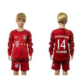 Bayern Munchen #14 Pizarro Home Long Sleeves Kid Soccer Club Jersey