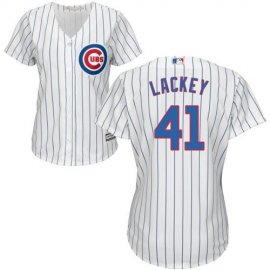 Chicago Cubs #41 John Lackey White(Blue Strip) Home Womens Stitched MLB Jersey