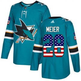 Adidas San Jose Sharks #28 Timo Meier Teal Home Authentic USA Flag Stitched NHL Jersey
