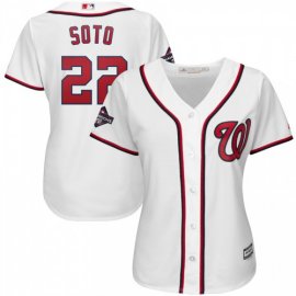 Washington Nationals #22 Juan Soto Majestic Womens 2019 World Series Champions Home Cool Base Patch Player Jersey White