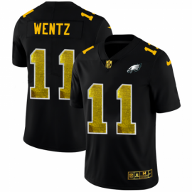 Philadelphia Eagles #11 Carson Wentz Mens Black Nike Golden Sequin Vapor Limited NFL Jersey
