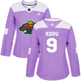 Adidas Minnesota Wild #9 Mikko Koivu Purple Authentic Fights Cancer Womens Stitched NHL Jersey