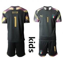 Italy #1 Buffon Black Goalkeeper Kid Soccer Country Jersey