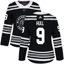 Adidas Chicago Blackhawks #9 Bobby Hull Black Authentic 2019 Winter Classic Womens Stitched NHL Jersey