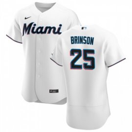 Miami Marlins #25 Lewis Brinson Mens Nike White Home 2020 Authentic Player MLB Jersey
