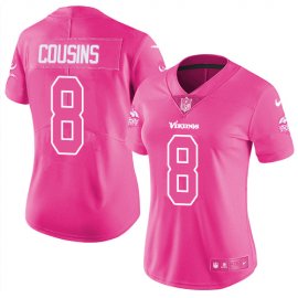 Nike Minnesota Vikings #8 Kirk Cousins Pink Womens Stitched NFL Limited Rush Fashion Jersey