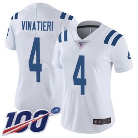Nike Indianapolis Colts #4 Adam Vinatieri White Womens Stitched NFL 100th Season Vapor Limited Jersey