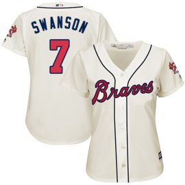 Atlanta Braves #7 Dansby Swanson Cream Alternate Womens Stitched MLB Jersey