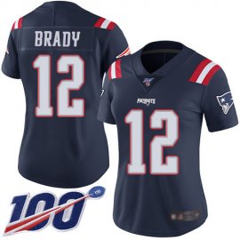 Nike New England Patriots #12 Tom Brady Navy Blue Womens Stitched NFL Limited Rush 100th Season Jersey