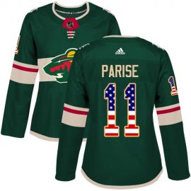 Adidas Minnesota Wild #11 Zach Parise Green Home Authentic USA Flag Womens Stitched NHL Jersey