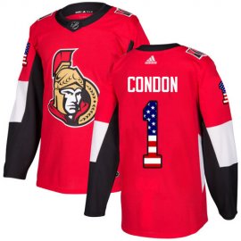 Adidas Ottawa Senators #1 Mike Condon Red Home Authentic USA Flag Stitched NHL Jersey