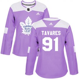 Adidas Toronto Maple Leafs #91 John Tavares Purple Authentic Fights Cancer Womens Stitched NHL Jersey