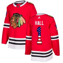 Adidas Chicago Blackhawks #1 Glenn Hall Red Home Authentic USA Flag Stitched NHL Jersey