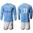 Manchester City #31 Ederson M. Home Long Sleeves Soccer Club Jersey