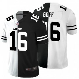 Detroit Lions #16 Jared Goff Mens Black V White Peace Split Nike Vapor Untouchable Limited NFL Jersey