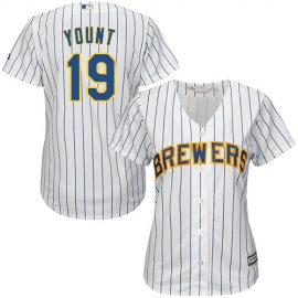 Milwaukee Brewers #19 Robin Yount White Strip Home Womens Stitched MLB Jersey
