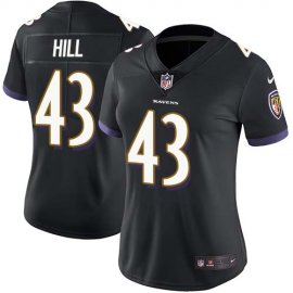 Nike Baltimore Ravens #43 Justice Hill Black Alternate Womens Stitched NFL Vapor Untouchable Limited Jersey