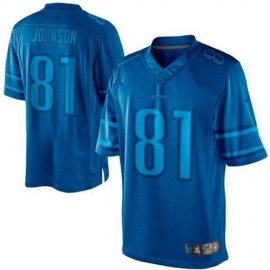 Nike Detroit Lions #81 Calvin Johnson Blue Mens Stitched NFL Drenched Limited Jersey