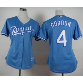 Kansas City Royals #4 Alex Gordon Light Blue Alternate 1 Womens Stitched MLB Jersey