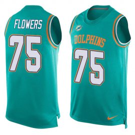 Nike Miami Dolphins #75 Ereck Flowers Aqua Green Team Color Mens Stitched NFL Limited Tank Top Jersey