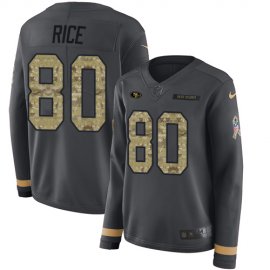 Nike San Francisco 49ers #80 Jerry Rice Anthracite Salute to Service Womens Stitched NFL Limited Therma Long Sleeve Jersey