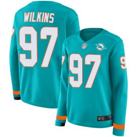 Nike Miami Dolphins #97 Christian Wilkins Aqua Green Team Color Womens Stitched NFL Limited Therma Long Sleeve Jersey