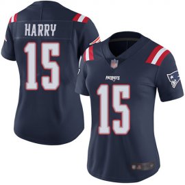 Nike New England Patriots #15 NKeal Harry Navy Blue Womens Stitched NFL Limited Rush Jersey