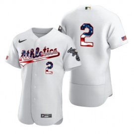 Oakland Athletics #2 Khris Davis Mens Nike White Fluttering USA Flag Limited Edition Authentic MLB Jersey