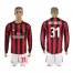 AC Milan #31 Antonelli Home Long Sleeves Soccer Club Jersey
