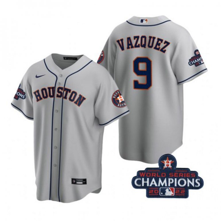Astros 9 Christian Vazquez Gray 2022 World Series Champions Cool Base Jersey Astros 9 Christian Vazquez Gray 2022 World Series Champions Cool Base Jersey
