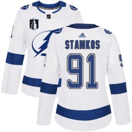 Adidas Tampa Bay Lightning #91 Steven Stamkos White 2022 Stanley Cup Final Patch Womens Road Authentic NHL Stanley Cup Final Patch Jersey Womens