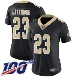 Nike New Orleans Saints #23 Marshon Lattimore Black Team Color Womens Stitched NFL 100th Season Vapor Limited Jersey