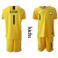 Brazil #1 Alisson Yellow Goalkeeper Kid Soccer Country Jersey