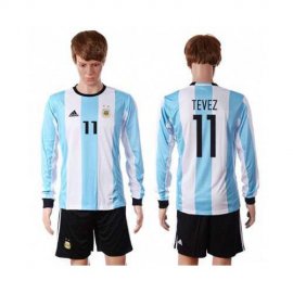 Argentina #11 Tevez Home Long Sleeves Soccer Country Jersey