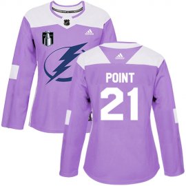 Adidas Tampa Bay Lightning #21 Brayden Point Purple Authentic 2022 Stanley Cup Final Patch Womens Fights Cancer Stitched NHL Jersey Womens