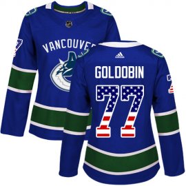 Adidas Vancouver Canucks #77 Nikolay Goldobin Blue Home Authentic USA Flag Womens Stitched NHL Jersey