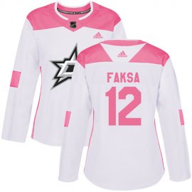 Adidas Dallas Stars #12 Radek Faksa White/Pink Authentic Fashion Womens Stitched NHL Jersey