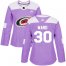 Adidas Carolina Hurricanes #30 Cam Ward Purple Authentic Fights Cancer Womens Stitched NHL Jersey