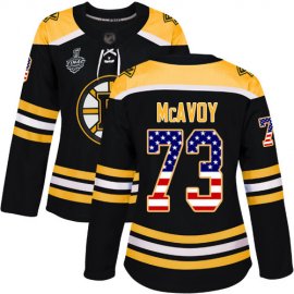 Adidas Boston Bruins #73 Charlie McAvoy Black Home Authentic USA Flag Stanley Cup Final Bound Womens Stitched NHL Jersey