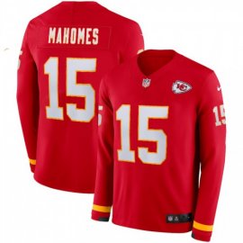 Mens Kansas City Chiefs #15 Patrick Mahomes Red Team Color Mens Stitched NFL Limited Therma Long Sleeve Jersey