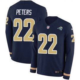 Nike Los Angeles Rams #22 Marcus Peters Navy Blue Team Color Mens Stitched NFL Limited Therma Long Sleeve Jersey